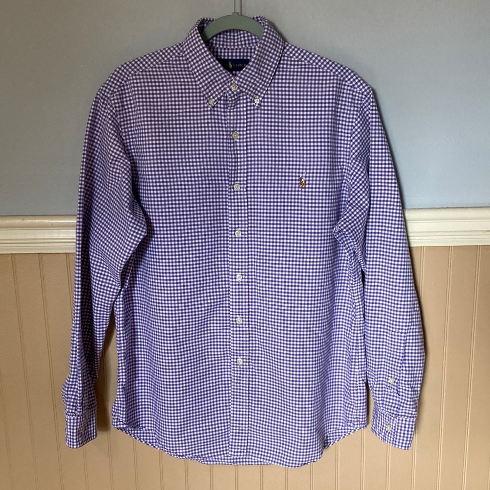 Polo Ralph Lauren Men's Purple & White Gingham Button-Down Dress Shirt